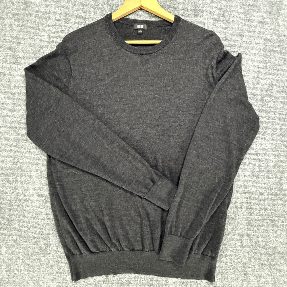 Uniqlo Extra Fine Merino Sweater Men's Large Dark Gray 100% Wool Crewneck